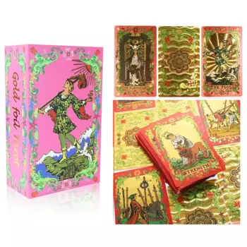 Красные карты Таро с направляющей, водонепроницаемая и немнущаяся Золотая фольга, обучающая Карта Таро для начинающих, колода для гадания