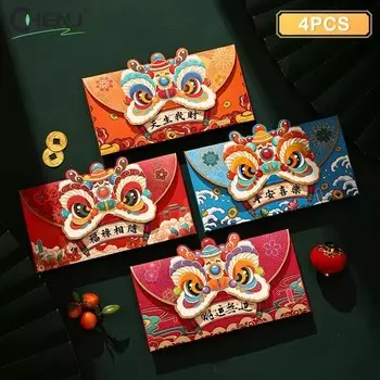 Красные конверты CHENJ с драконом, набор из 4 штук