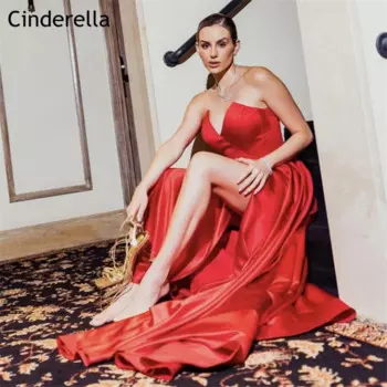 Красные платья для выпускного без рукавов, сексуальные платья-трапеции с Боковым Разрезом, высококачественные атласные платья для выпускного, платья со шнуровкой сзади, вечерние платья