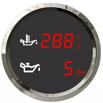 Красный светодиод 2 дюйма, 52 мм, 2 в 1, калибр 50 ~ 150 Измеритель температуры масла + манометр масла 0-10 бар с сигнализацией для лодки автомобиля 12 В 24 В на заказ