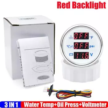 Красный светодиодный цифровой датчик температуры воды + давление масла + вольтметр 3IN1 Многофункциональный датчик 52 мм Сигнализация Водонепроницаемый Автомобиль Лодка на заказ