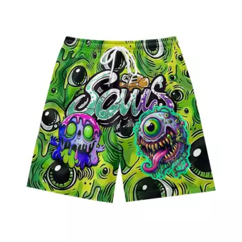 Красочный Рисунок Монстра граффити, подходит для повседневной носки, повседневный тренд, летние мужские пляжные спортивные шорты с Кулиской