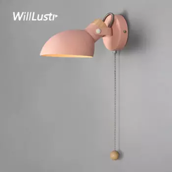 Креативная металлическая деревянная настенная лампа, бра цвета Макарон для отеля, кафе, коридора, гостиной, прикроватный светильник для чтения зеленого, серого, розового цветов