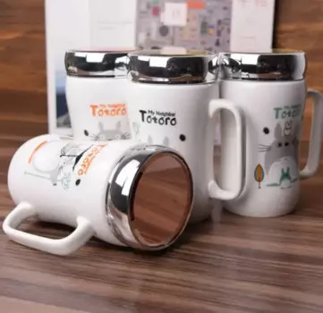 Креативная Милая керамическая кружка с мультяшным зеркальным покрытием