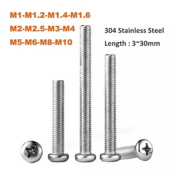Крестовые винты из нержавеющей стали с круглой головкой и цилиндрической круглой головкой, M1, М1.2, М1.4, м1.6, М2, м2.5, М3, М4, М5, М6, М8, М10 304