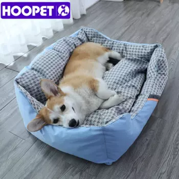 Кровать для домашних животных HOOPET, нескользящая, с рисунком «гусиные лапки», мягкая, на молнии, для собак
