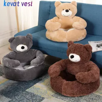 Кровать для собак, супермягкий уютный коврик для домашних животных с медведем, съемный моющийся всесезонный гнездо для кошек, нескользящая собачья будка, товары для домашних животных