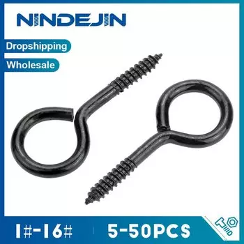 Крючки с винтовыми проушинами NINDEJIN 12# 14# 16#, черные, углеродистая сталь