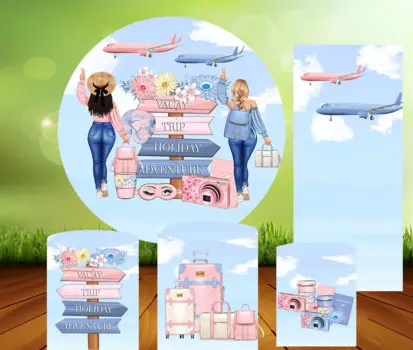Круг круг с цветочным рисунком Let us Travel Girl, баннер для вечеринки в честь Дня рождения ребенка, банкетный столик, эластичный чехол 1021