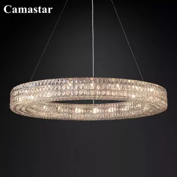 Круглая Люстра Spiridon, светодиодная люстра с прозрачными кристаллами, подвесная люстра, Современная хромированная Потолочная люстра для фойе