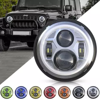 Круглая светодиодная передняя фара 7 дюймов для Jeep Wrangler, внедорожника или мотоцикла Harley, свет ближнего/дальнего света, кольцо гало, желтая задняя фара