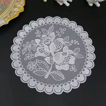 Круглая вышитая скатерть Yoohxin, белая, полиэстер/хлопок