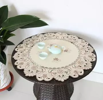 Круглая вышитая скатерть Yoohxin, слоновая кость, полиэстер/хлопок