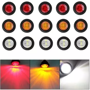 Круглые боковые габаритные огни для прицепа, 5 шт., 12 В/24 В, желтый, белый, красный, для габаритных огней грузовиков, поворотники для грузовиков