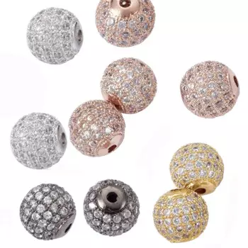 Круглые латунные бусины с фианитом для украшений «сделай сам», бусины для изящных ювелирных изделий, стразы для изготовления браслетов, ожерелий, 6, 8, 10, 12 мм, 10 шт.