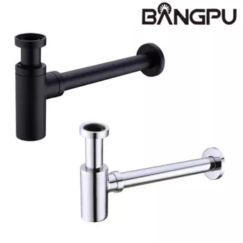 Круглый сифон BANGPU для бутылок, латунная P-Trap для ванной комнаты, искусственная зерна, латунная Выдвижная раковина для раковины, круглая бутылка, черный/хром