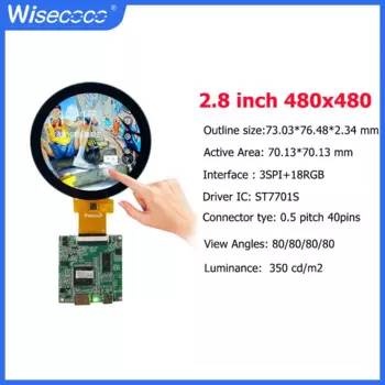Круглый ЖК-дисплей Wisecoco 2,8 дюйма, круглый дисплей IPS 480x480, сенсорный экран RGB, интерфейс для умного дома, Raspberry PI