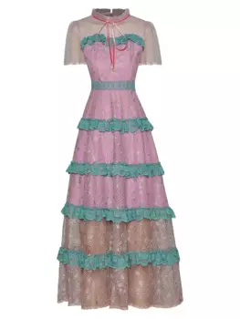 Кружевное платье с коротким рукавом и принтом