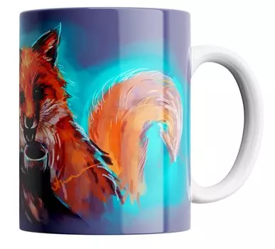 Кружка с ярким принтом "Лиса с кружкой"/КР154543/330 мл.Mug with a bright print "Fox with a mug"