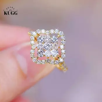 KUGG 18K кольца из желтого золота роскошное Женское Обручальное кольцо с натуральным бриллиантом 1,1 карат