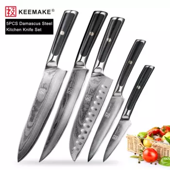 Кухонные ножи KEEMAKE из дамасской стали, бритва, острый нож шеф-повара для резки мяса, профессиональные кухонные инструменты для нарезки овощей и фруктов