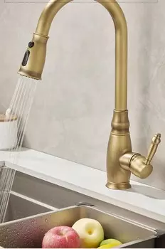 Кухонные смесители Tuqiu, антикварные смесители для раковины, латунный кран для раковины, выдвижной поворотный излив, смесители, кран для горячей и холодной воды