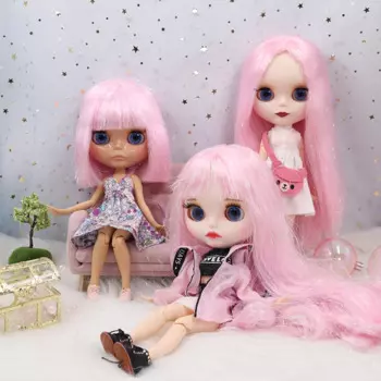 Кукла Blyth 1/6 от ICY DBS, Кукла № с розовыми блестящими волосами, белой и коричневой кожей, шарнирное тело