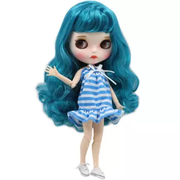 Кукла Blyth ICY DBS, белая кожа, синие длинные вьющиеся волосы, 1/6, для суставов, новинка, матовое лицо с бровями, блеск для губ, игрушка «сделай сам»