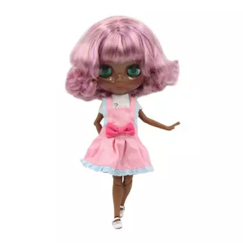 Кукла Blyth ICY DBS Обнаженная 1/6 BL2240/7216 шарнирное тело с супер черной кожей и розовыми смешанными вьющимися волосами и стеклянным лицом