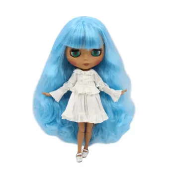 Кукла Blythe BL6023, 1/6, шарнирная, с черной кожей, матовым лицом и длинными синими вьющимися волосами