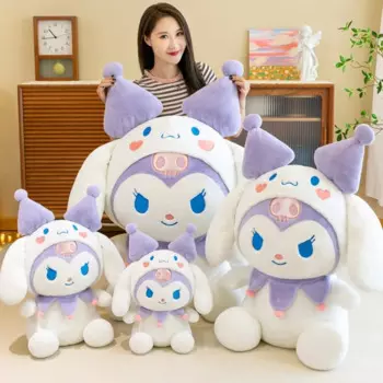 Кукла Плюшевая Sanrio Kuromi, набивная кукла с перекрестной одеждой, кавайная детская аниме мультяшная, подарок на день рождения, большой размер 55 см