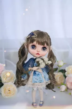 Кукольный парик Blythes, подходит для 1/6 размера, модная новинка, милые челки с двойным конским хвостом, длинные волосы, имитация мохерового парика, коричневая светильник-Золотая пудра