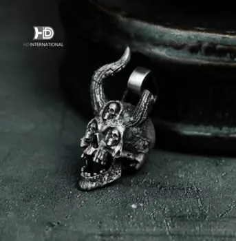 Кулон с черепом из серебра 925 пробы с тремя глазами, кулон с демоном, кулон с рогатым черепом, ожерелье с кулоном в виде клоуна со злым черепом