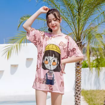 Купальник для девочек 2022, купальный костюм из 3 предметов, костюм для девочек, летний раздельный купальник с накидкой, детский костюм с коротким рукавом