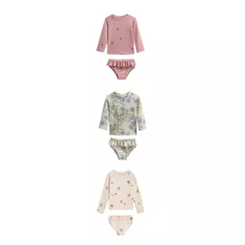 Купальник для маленьких девочек с цветочным разрезом, высокий эластичный солнцезащитный купальник с длинным рукавом, детский купальник