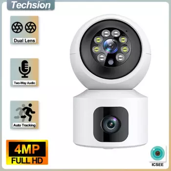 Купольная IP-камера видеонаблюдения Techsion, 4 МП, двойной объектив, PTZ, Wi-Fi, автослежение, для помещений и дома, ICSee XMEye P2P