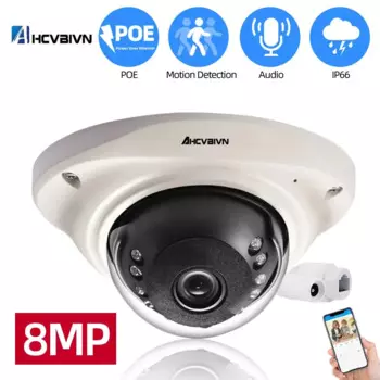 Купольная камера безопасности 4K POE, наружная/внутренняя домашняя металлическая IP-камера видеонаблюдения, система видеонаблюдения, 8-мегапиксельная аудиозапись, IP-камера POE H.265