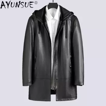 Куртка AYUNSUE Gxy258 мужская из 100% натуральной кожи, парка из козьей кожи с капюшоном, пальто с подкладкой из натурального меха норки, зима 2021
