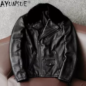 Куртка AYUNSUE мужская из натуральной кожи, 100% пальто из коровьей кожи, Осенние повседневные мотоциклетные мужские куртки и пальто, 2024 кожаная мужская куртка