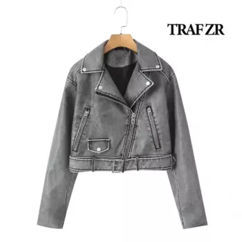 Куртка-бомбер кожаная Асимметричная на молнии, Y2k