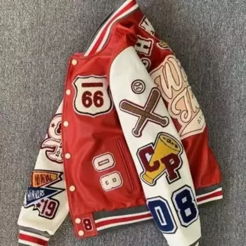 Куртка-бомбер мужская из экокожи с вышивкой