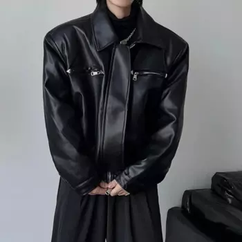 Куртка-бомбер мужская из ПУ кожи, в стиле ретро