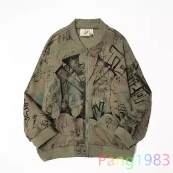 Куртка-бомбер Мужская/женская с граффити, бейсбольная Униформа ручной работы, однослойная куртка-бомбер в стиле ретро MA-1