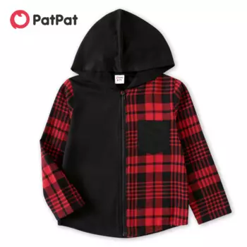 Куртка детская клетчатая с капюшоном на молнии