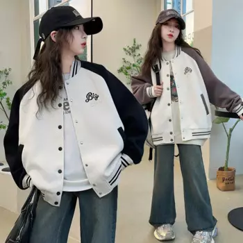 Куртка для девочек 2 цветов с вышивкой алфавита Корейская Ветровка простая модная бейсбольная куртка осенняя одежда для девочек