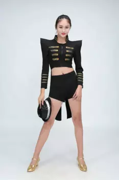 Куртка для джазовых танцев, черный костюм для взрослых, костюм для латиноамериканских танцев, черный смокинг, одежда для выступлений, танцевальный костюм певицы, одежда для женщин, DJ