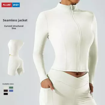 Куртка для йоги с длинным рукавом, женские топы, спортивный фитнес-бег, быстросохнущий кардиган на молнии с воротником-стойкой