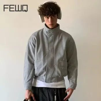 Куртка FEWQ мужская с воротником-стойкой, дизайнерский пиджак свободного кроя с двойным карманом и длинным рукавом, индивидуальный костюм, 24E2629, осень 2024