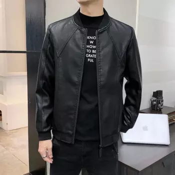Куртка из искусственной кожи Мужская модная повседневная приталенная кожаная куртка с воротником куртка большого размера из искусственной кожи
