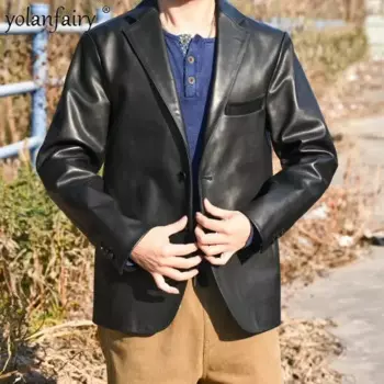 Куртка из натуральной кожи, Мужская одежда, водостойкая, первый слой, костюм из молочной воловьей кожи, мужская кожаная куртка Chaquetas F